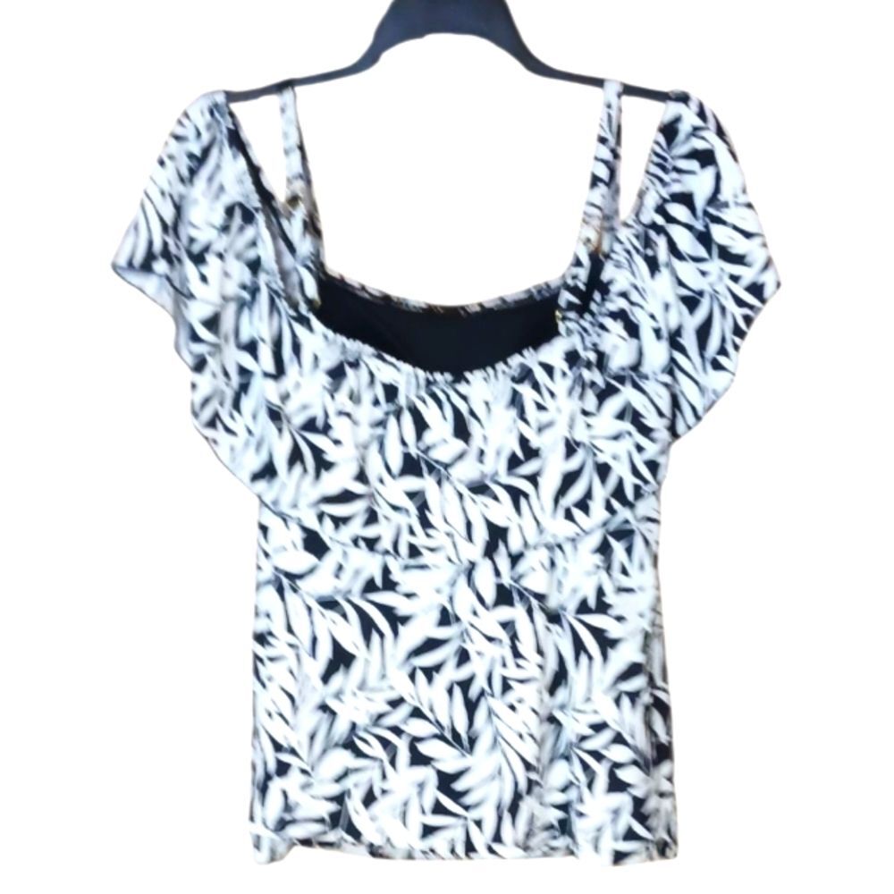 A Shore Fit Women's Swimwear Top Self Bra Cold Shoulder Black & White Print 20W - Picture 5 of 8